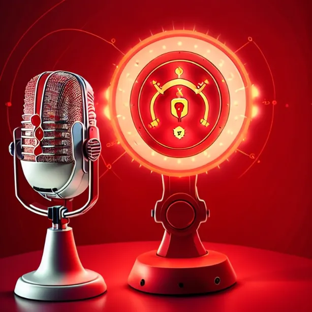 Leonardo Signature A podcast show a red microphone illuminated by a single spot 0